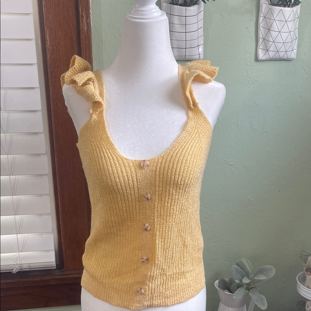 mine Yellow Ruffle Strap Knit Tank‎ Top